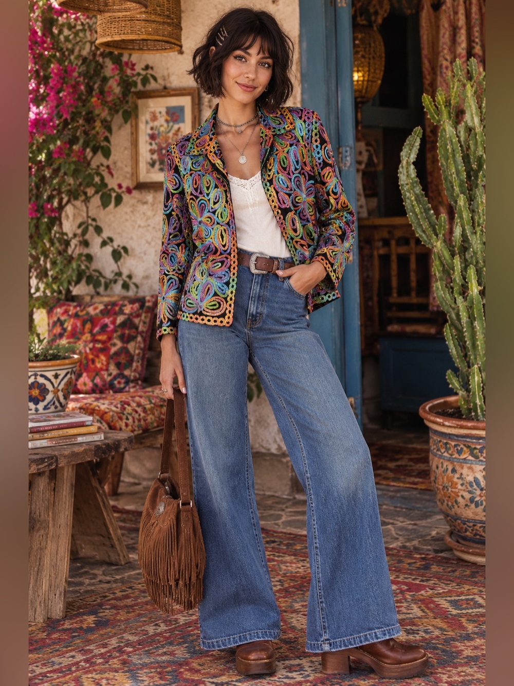 Casual Studio Vintage 90s Multicolor Embroidered Jacket | Size Small | Colorful